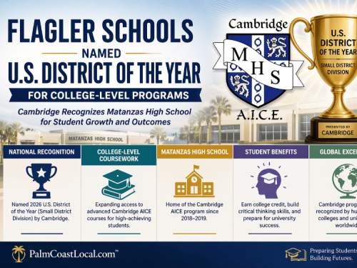 Flagler Schools named Cambridge U.S. District of the Year for college-level programs at Matanzas High School