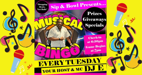 Palm Coast Lanes Starts at 7pm Musical Bingo event with DJ E at Palm Coast Lanes featuring music games, prizes, giveaways, and drink specials Tuesday night.