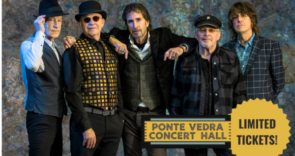Promotional band image for alternative rock legends The FIXX performing live in concert with special guests The Smithereens at the Ponte Vedra Concert Hall near Palm Coast, Florida.