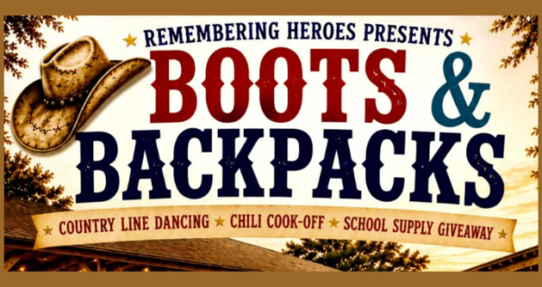 Boots and Backpacks community fundraiser featuring country line dancing, a chili cook-off, and a school supply drive for local students on August 8, 2026 in Bunnell.