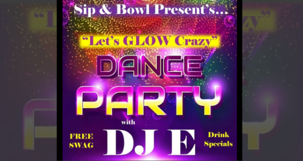 Glow-themed dance party featuring DJ E, unlimited bowling, glow vendors, music, drink specials, and dancing at Palm Coast Lanes on July 25, 2026.