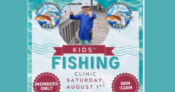 Children learn fishing skills during the Flagler Sportfishing Club Kids Fishing Clinic at Herschel King Park in Palm Coast on August 1, 2026.