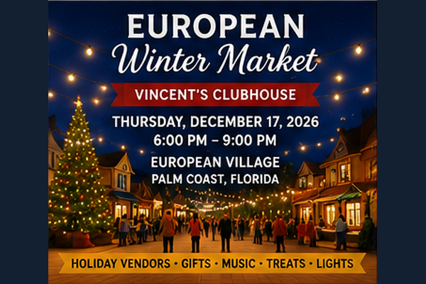 European Winter Market comes to European Village Dec. 17 from 6–9 PM with holiday vendors, handmade gifts, seasonal music, lights and treats.