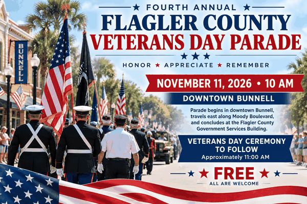 Flagler County Veterans Day Parade November 11 in downtown Bunnell honoring local veterans on PalmCoastLocal.com