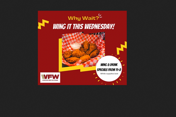 Every Wednesday Wings and Drink Specials from 11am -2pm