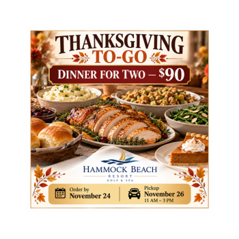 Thanksgiving dinner for two for $90, order by November 24 and pick up November 26 at Hammock Beach Resort on PalmCoastLocal.com