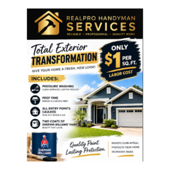 $1 Per Sq. Ft. Exterior House Repaint - RealPro Handyman Services